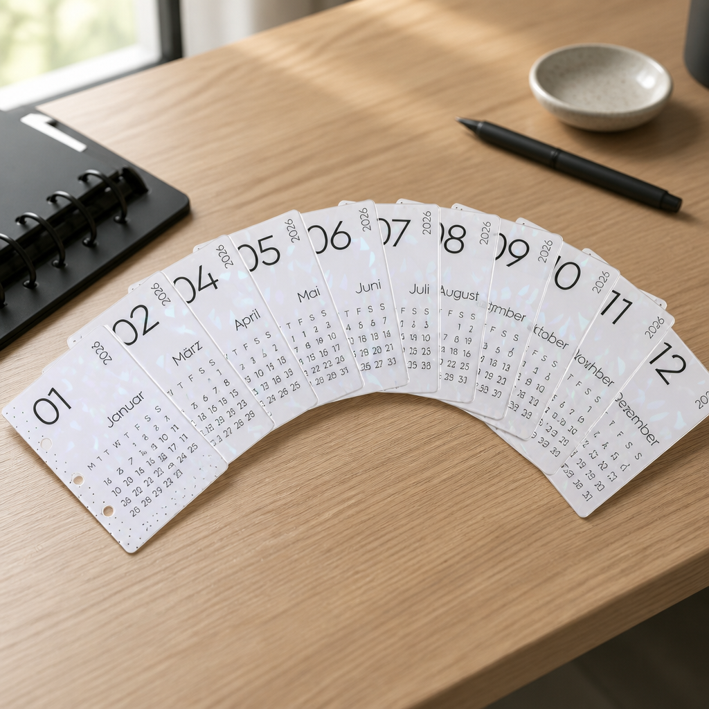 2026 Mini Planner Holographic Calendar Cards | A6 | 12 Month Set