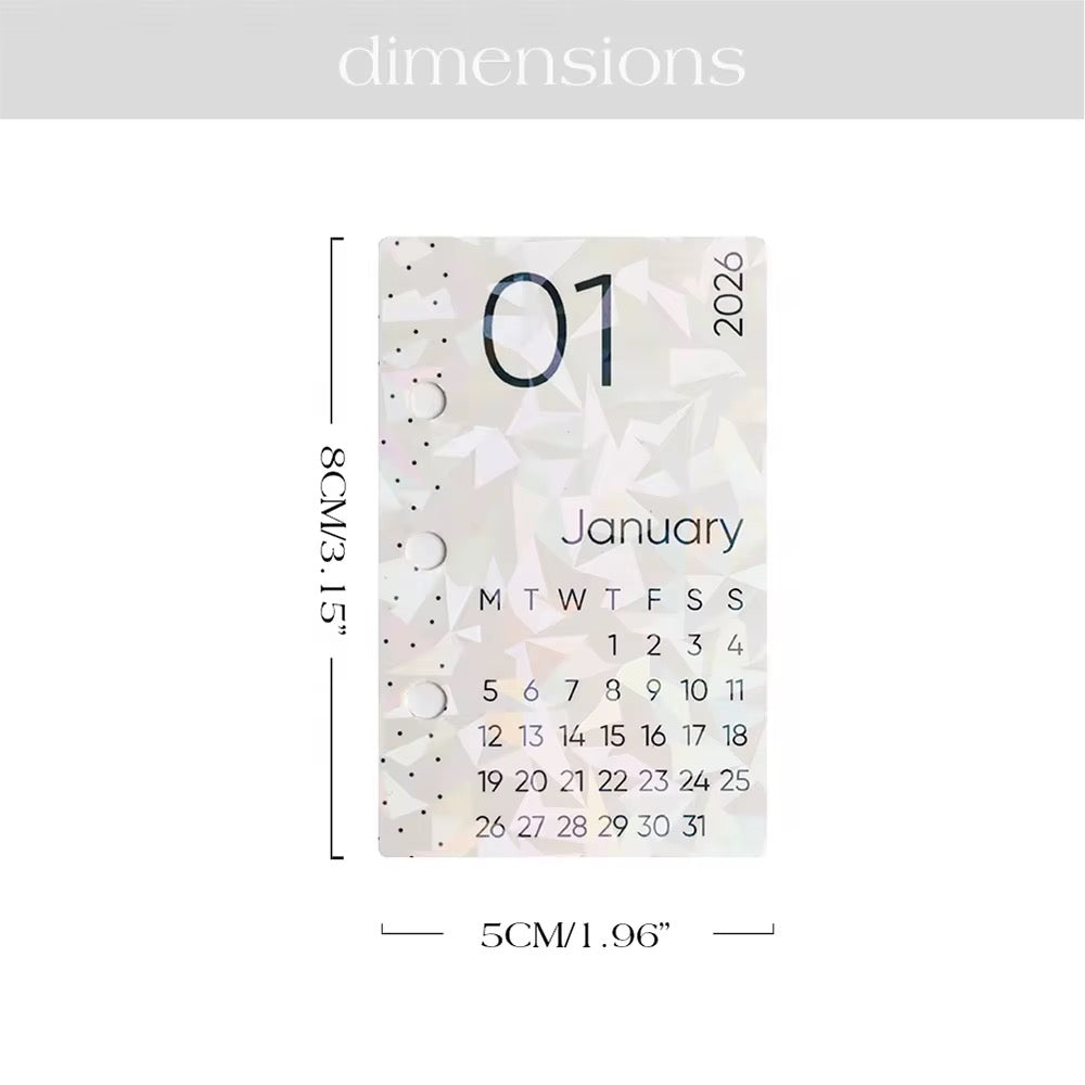 2026 Mini Planner Holographic Calendar Cards | A6 | 12 Month Set