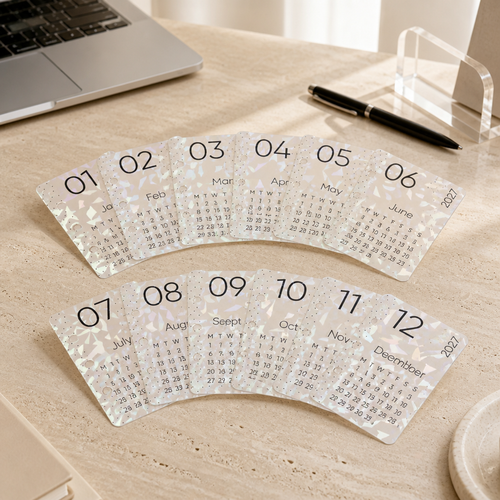 2027 Mini Planner Holographic Calendar Cards | 12 Month Set