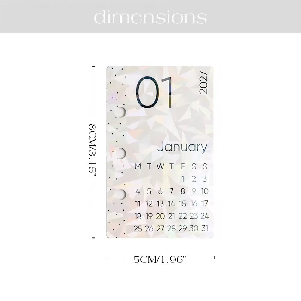 2027 Mini Planner Holographic Calendar Cards | 12 Month Set