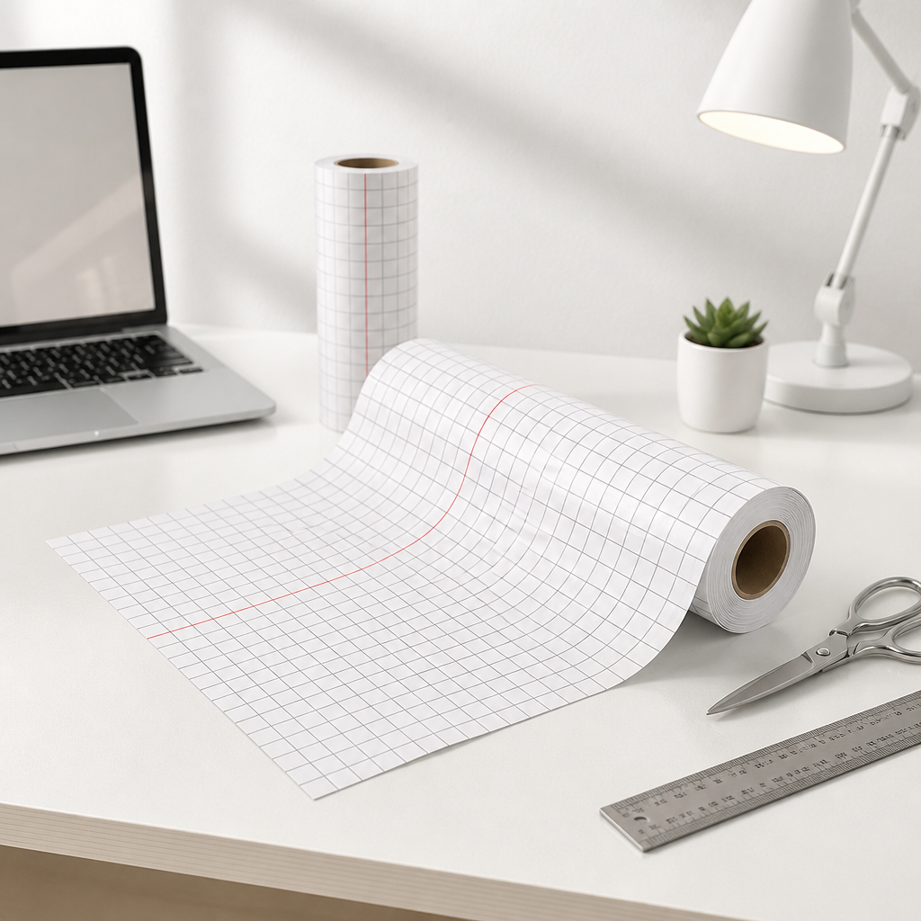 Vinyl Application Transfer Clear Tape | 30.5cm x 25m | Medium Tack | Red Alignment Grid