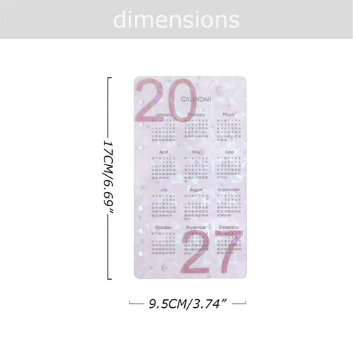 2027 Pink Holographic Yearly Calendar Dashboard | A5 Ring Binder