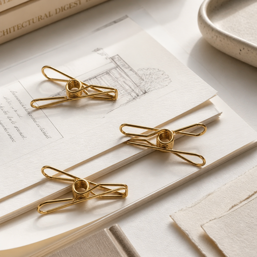 Hollow‑Wire Paper Clips / Multi‑Purpose Clothespin Binder Clips | Gold