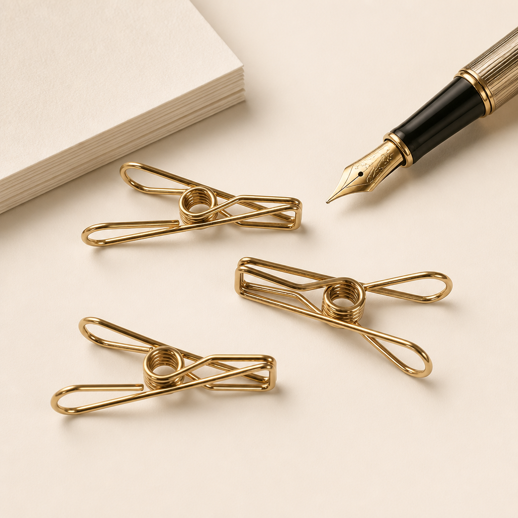 Hollow‑Wire Paper Clips / Multi‑Purpose Clothespin Binder Clips | Gold