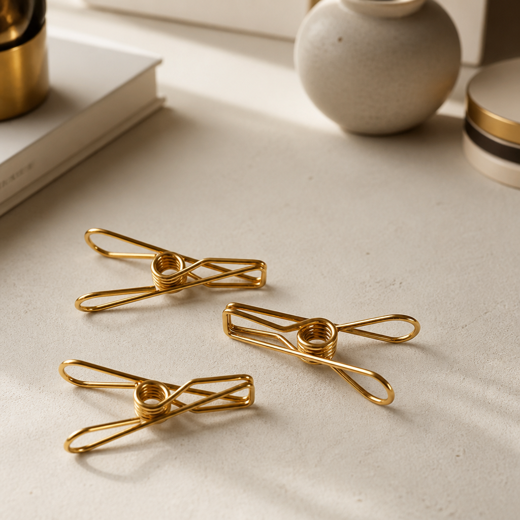 Hollow‑Wire Paper Clips / Multi‑Purpose Clothespin Binder Clips | Gold