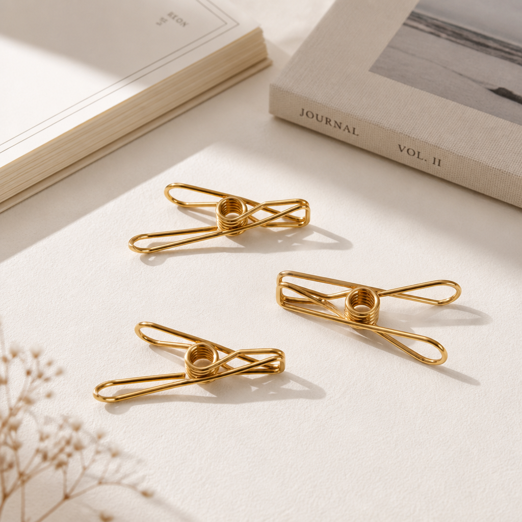 Hollow‑Wire Paper Clips / Multi‑Purpose Clothespin Binder Clips | Gold