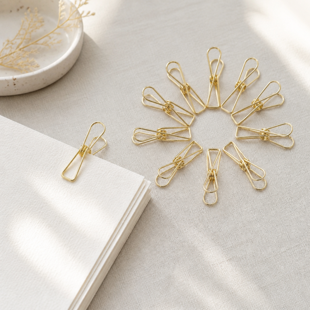 Hollow‑Wire Paper Clips / Multi‑Purpose Clothespin Binder Clips | Gold