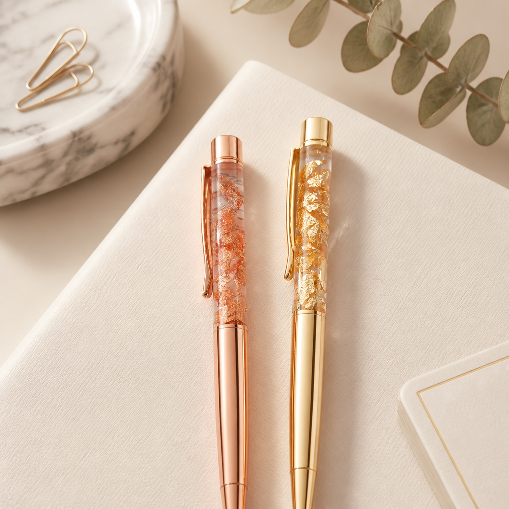Oil Infused Foil Ballpoint Pens | Gold and Rose Gold Foil | Premium Stationery