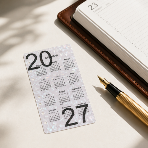 2027 Black Holographic Yearly Calendar Dashboard | A6 Ring Binder