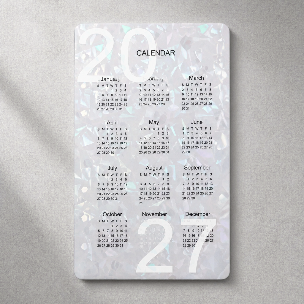 2027 White Holographic Yearly Calendar Dashboard | A6 Ring Binder
