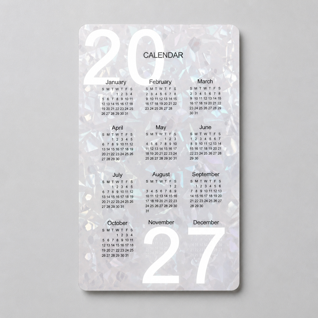 2027 White Holographic Yearly Calendar Dashboard | A6 Ring Binder