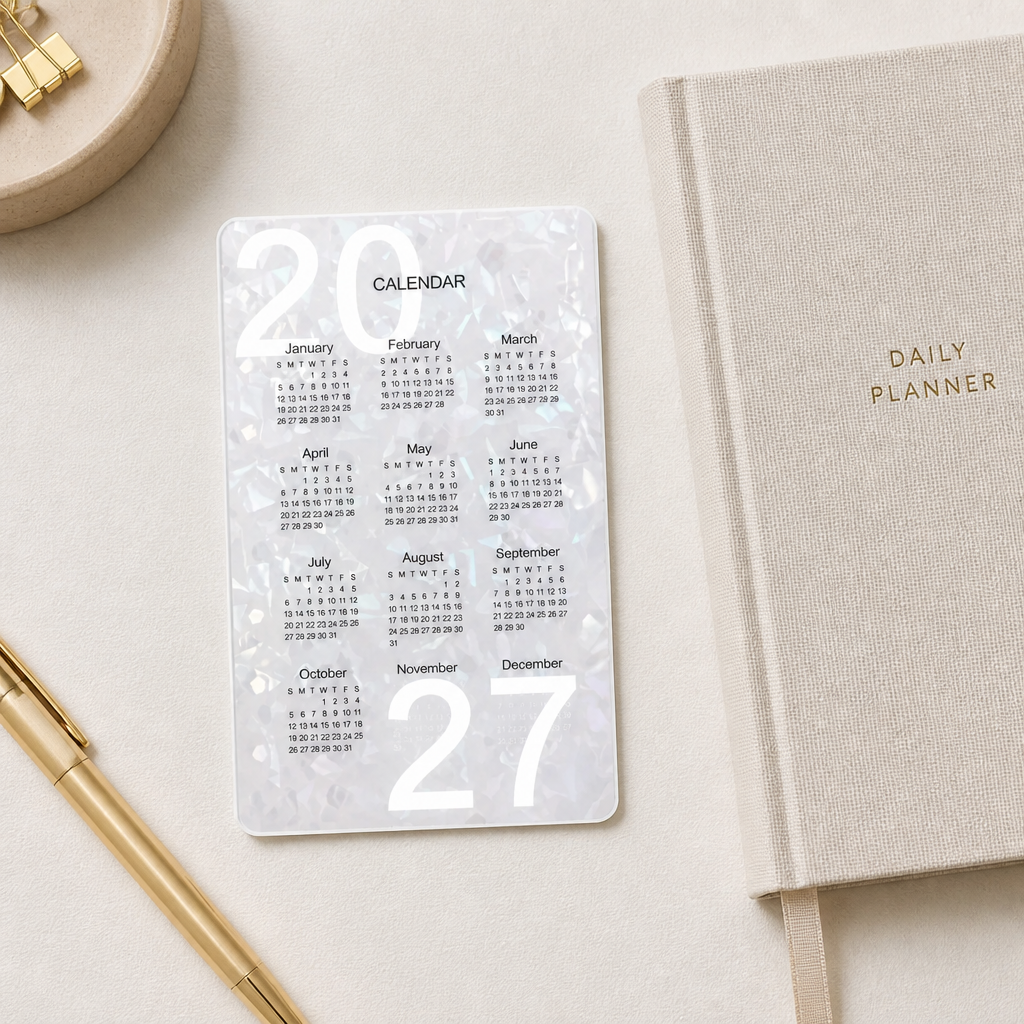 2027 White Holographic Yearly Calendar Dashboard | A6 Ring Binder