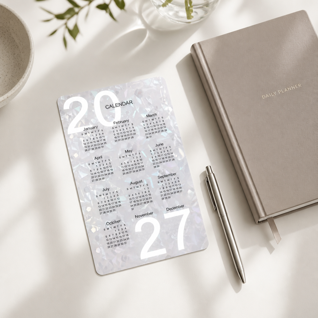 2027 White Holographic Yearly Calendar Dashboard | A6 Ring Binder