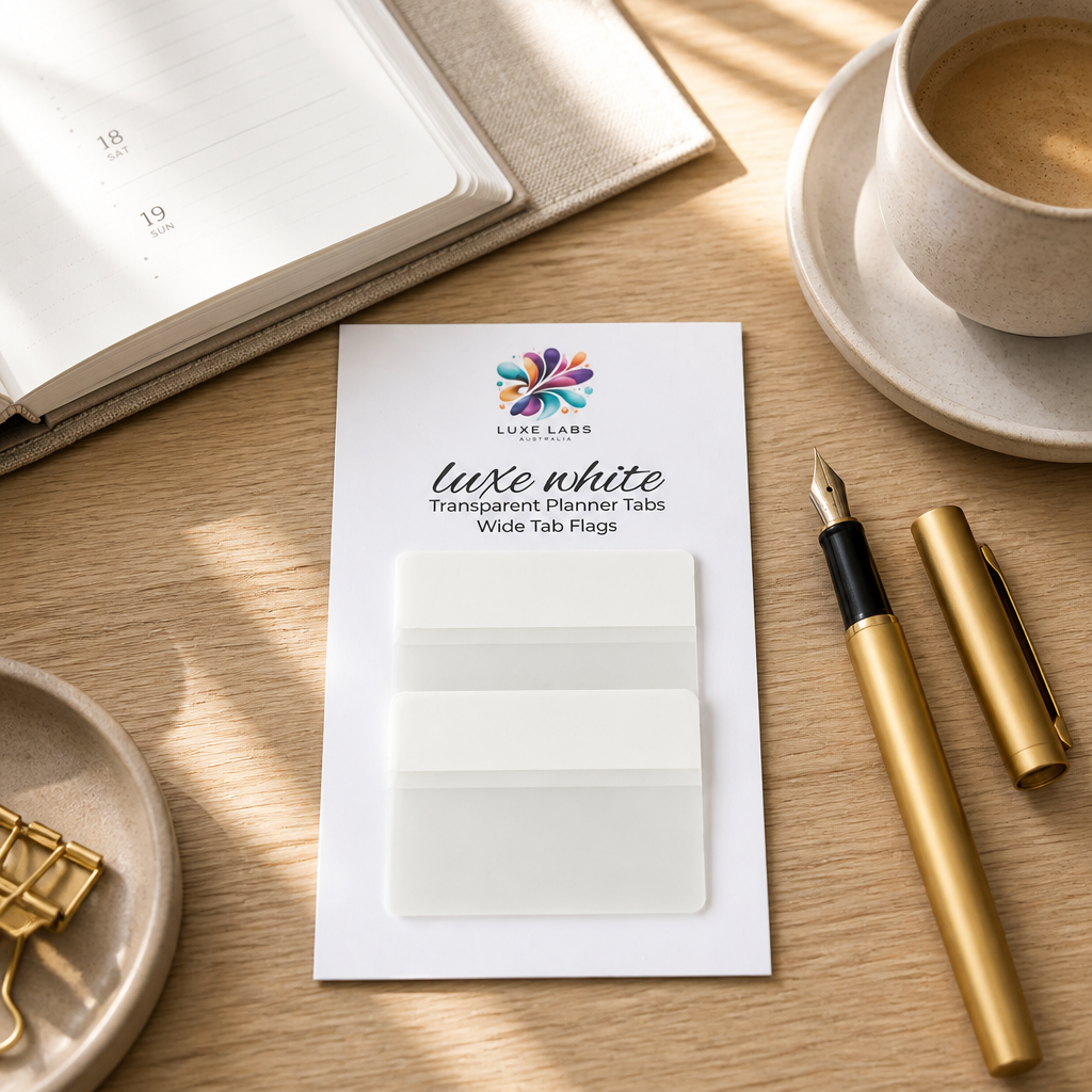 Transparent Planner Flags | Wide Tab Flags | Luxe White