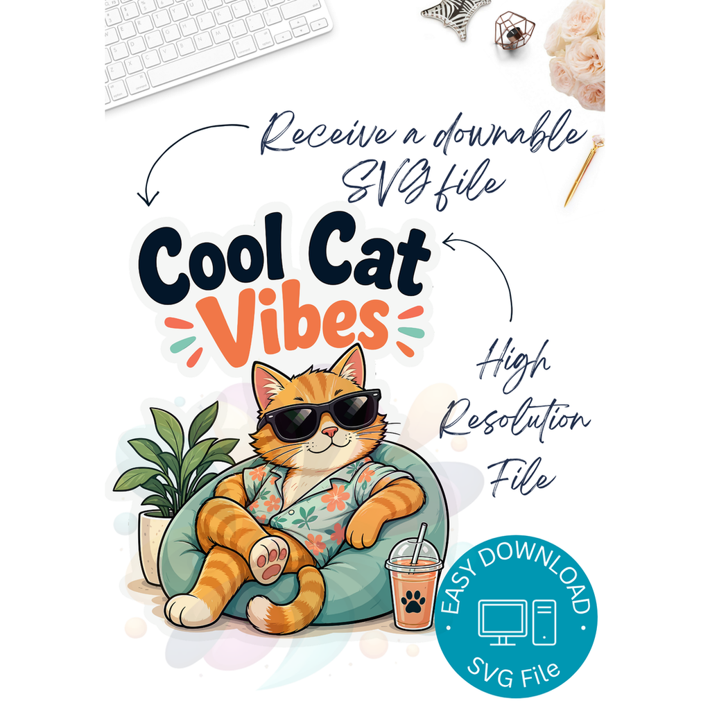Cool Cat Vibes Sticker Design | SVG Digital Download