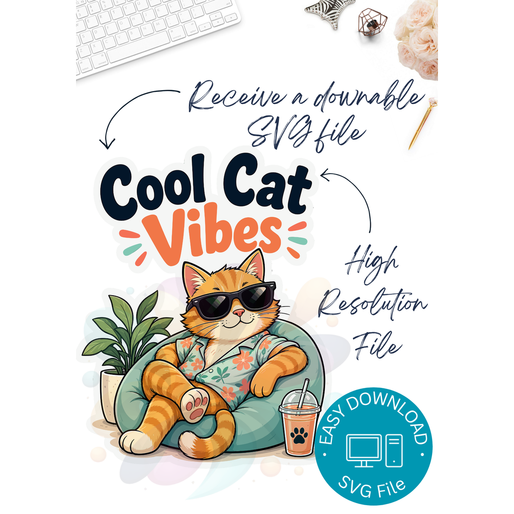 Cool Cat Vibes Sticker Design | SVG Digital Download