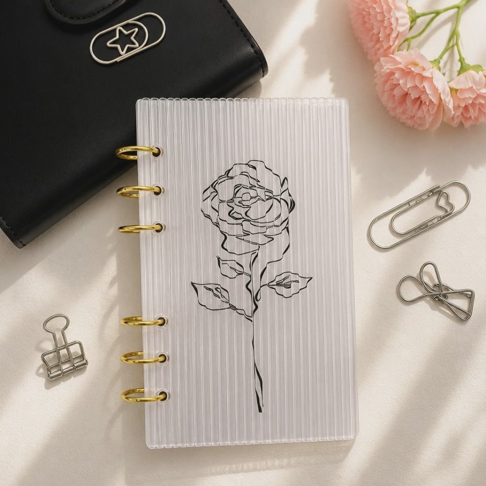 Luxury Acrylic Fluted Planner Dashboard | A5 | 6-Ring | Rose Design Edition